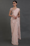 Nude Pink Hand Embroidered Gota Patti Pure Crepe Saree