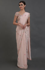 Nude Pink Hand Embroidered Gota Patti Pure Crepe Saree