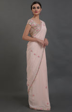 Nude Pink Hand Embroidered Gota Patti Pure Crepe Saree