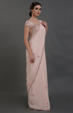 Nude Pink Hand Embroidered Gota Patti Pure Crepe Saree