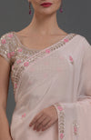 Nude Pink Hand Embroidered Gota Patti Pure Crepe Saree