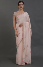 Nude Pink Hand Embroidered Gota Patti Pure Crepe Saree