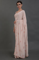 Nude Pink Hand Embroidered Gota Patti Pure Crepe Saree