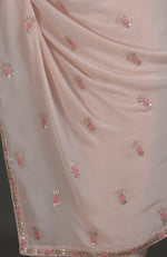 Nude Pink Hand Embroidered Gota Patti Pure Crepe Saree