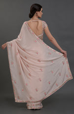 Nude Pink Hand Embroidered Gota Patti Pure Crepe Saree