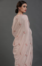 Nude Pink Hand Embroidered Gota Patti Pure Crepe Saree