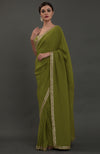 Avocado Green Embroidered Gota Patti Saree