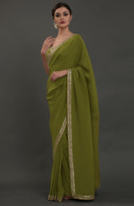 Avocado Green Embroidered Gota Patti Saree