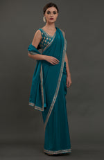 Oceanside Blue Embroidered Gota Patti Saree