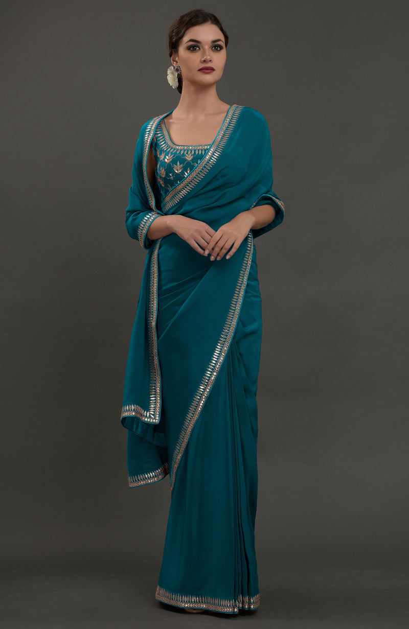 Oceanside Blue Embroidered Gota Patti Saree