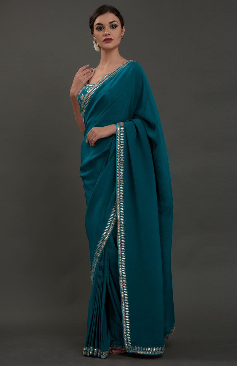 Oceanside Blue Embroidered Gota Patti Saree