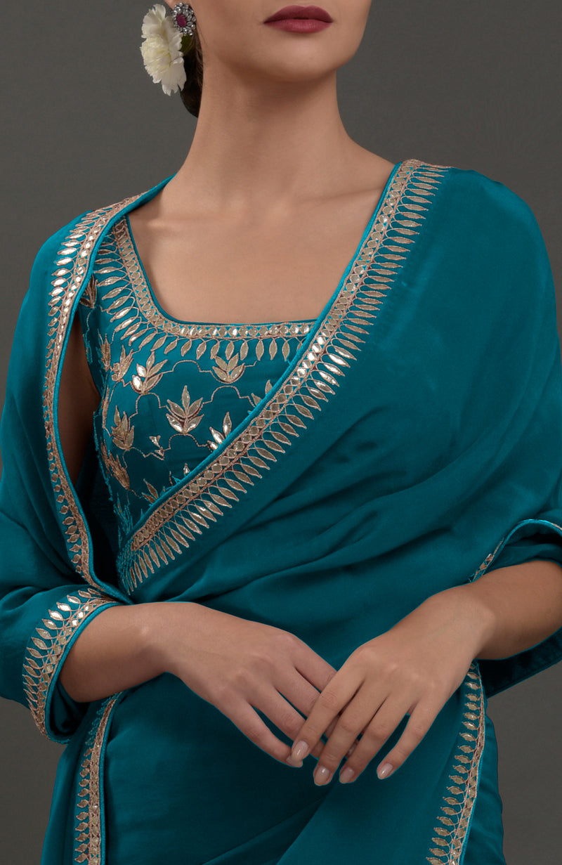 Oceanside Blue Embroidered Gota Patti Saree