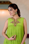 Green Glow Zardozi Hand Embroidered Tiered Dress & Dupatta