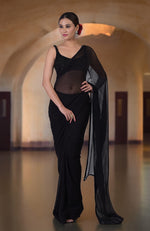 Elysian Black Hand Beaded Blouse with Chiffon  Saree