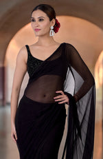 Elysian Black Hand Beaded Blouse with Chiffon  Saree