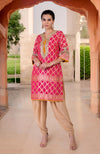 Pink Bandhej Zardozi Handcrafted Kurta  Set