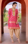 Pink Bandhej Zardozi Handcrafted Kurta  Set