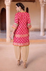 Pink Bandhej Zardozi Handcrafted Kurta  Set