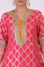 Pink Bandhej Zardozi Handcrafted Kurta  Set