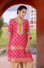 Pink Bandhej Zardozi Handcrafted Kurta  Set