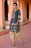 Navy Blue Bandhej Zardozi Handcrafted Kurta Set