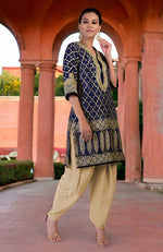 Navy Blue Bandhej Zardozi Handcrafted Kurta Set