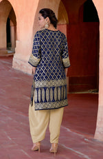 Navy Blue Bandhej Zardozi Handcrafted Kurta Set