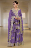 Amethyst Orchid Gold Kashmiri Tilla & Zardozi Hand Embroidered Sharara Set