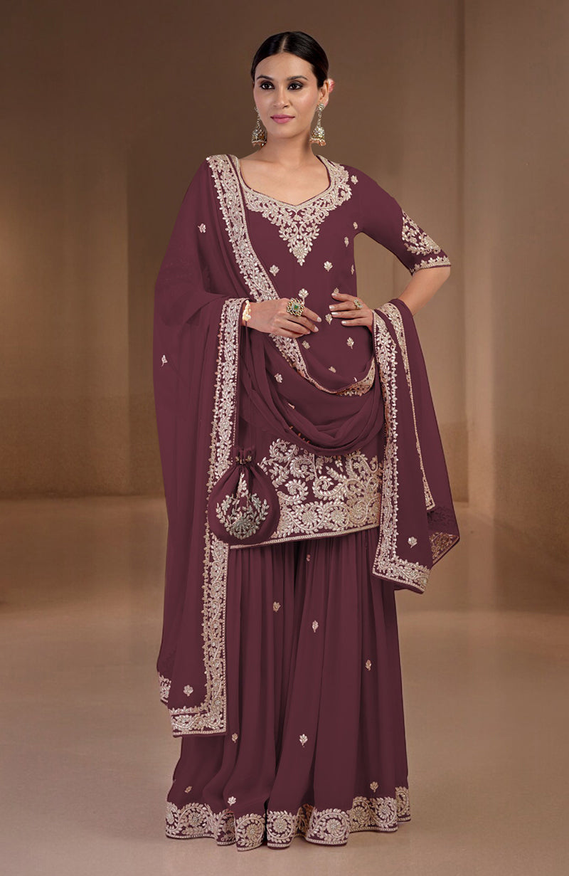 Burgundy Marori Gota Patti & Zardozi Hand Embroidered Sharara Set