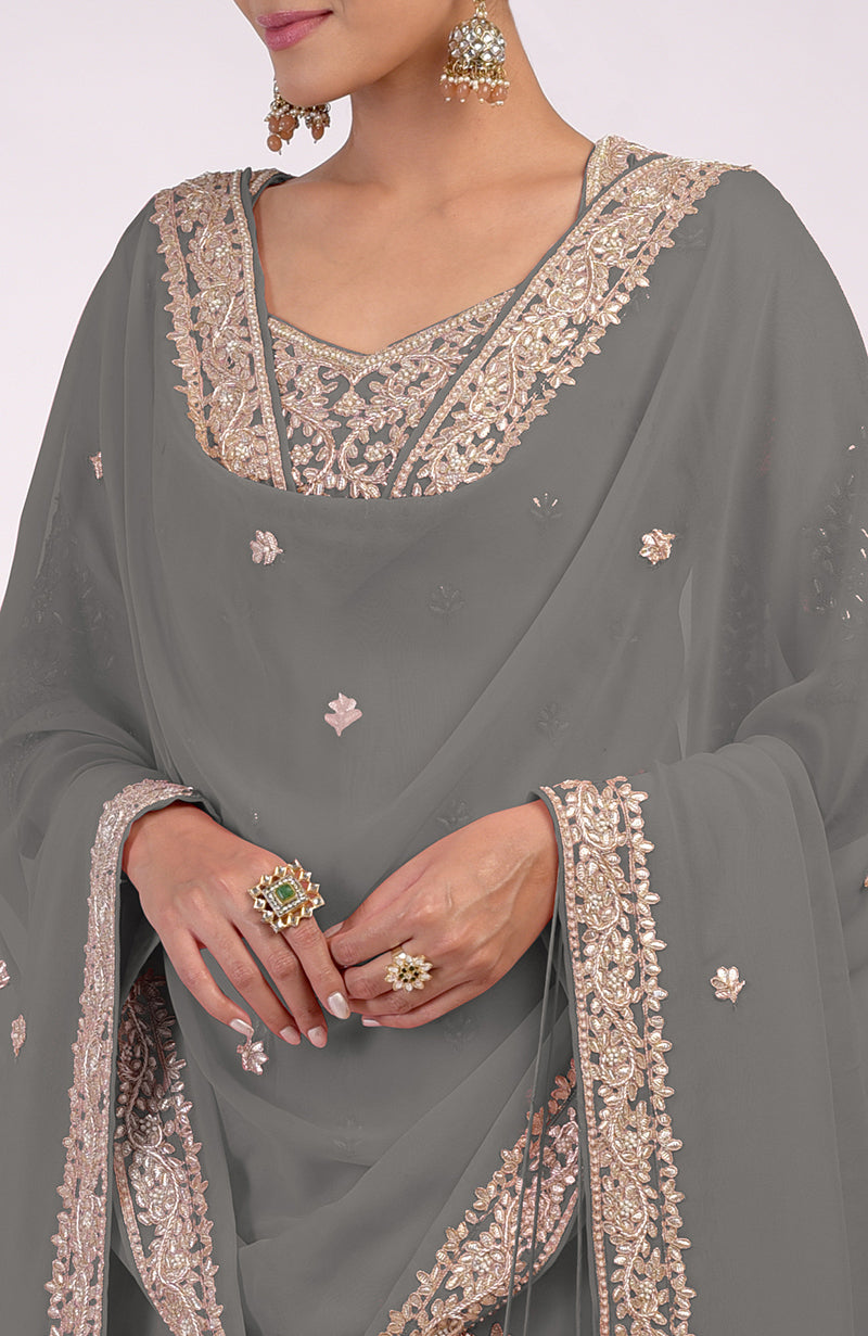 Grey Marori Gota Patti & Zardozi Hand Embroidered Sharara Set