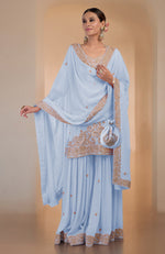 Illusion Blue Marori Gota Patti & Zardozi Hand Embroidered Sharara Set