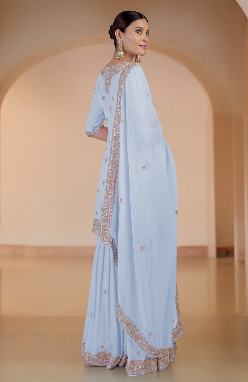 Illusion Blue Marori Gota Patti & Zardozi Hand Embroidered Sharara Set