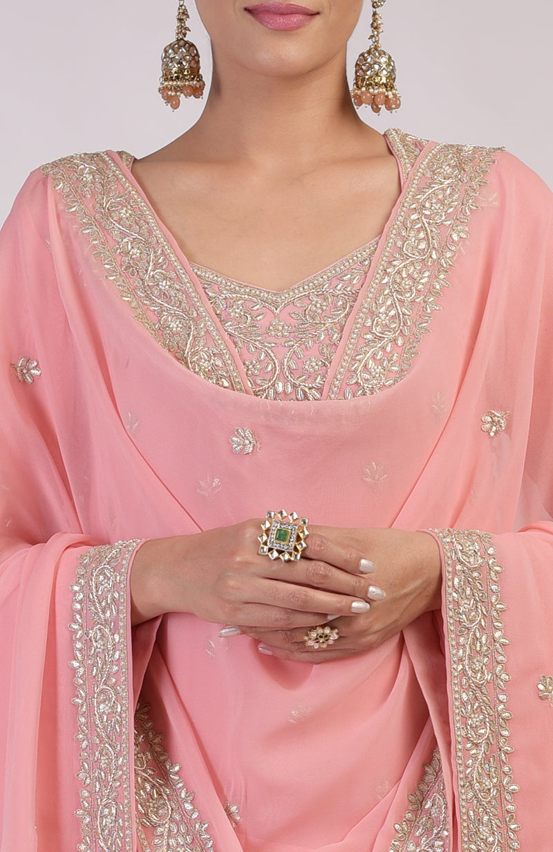 Peony Pink Marori Gota Patti & Zardozi Hand Embroidered Sharara Set