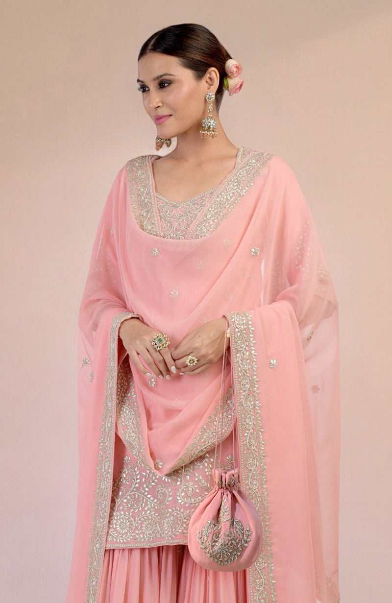 Peony Pink Marori Gota Patti & Zardozi Hand Embroidered Sharara Set