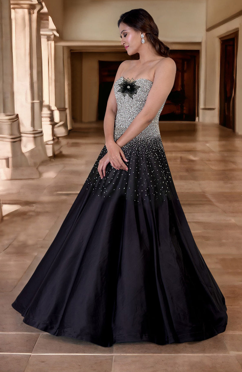 Crystella Black Crystal Hand Embroidered Ball Gown