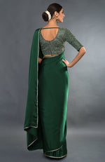 Emerald Green Zardozi Hand Embroidered Saree and Blouse