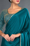 Peacock Blue Zardozi Hand Embroidered Saree and Blouse