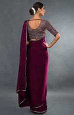 Burgundy Zardozi Hand Embroidered Saree and Blouse