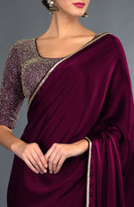 Burgundy Zardozi Hand Embroidered Saree and Blouse