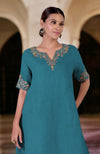 Mosaic Blue  Marori Embroidered Linen Kurta Set