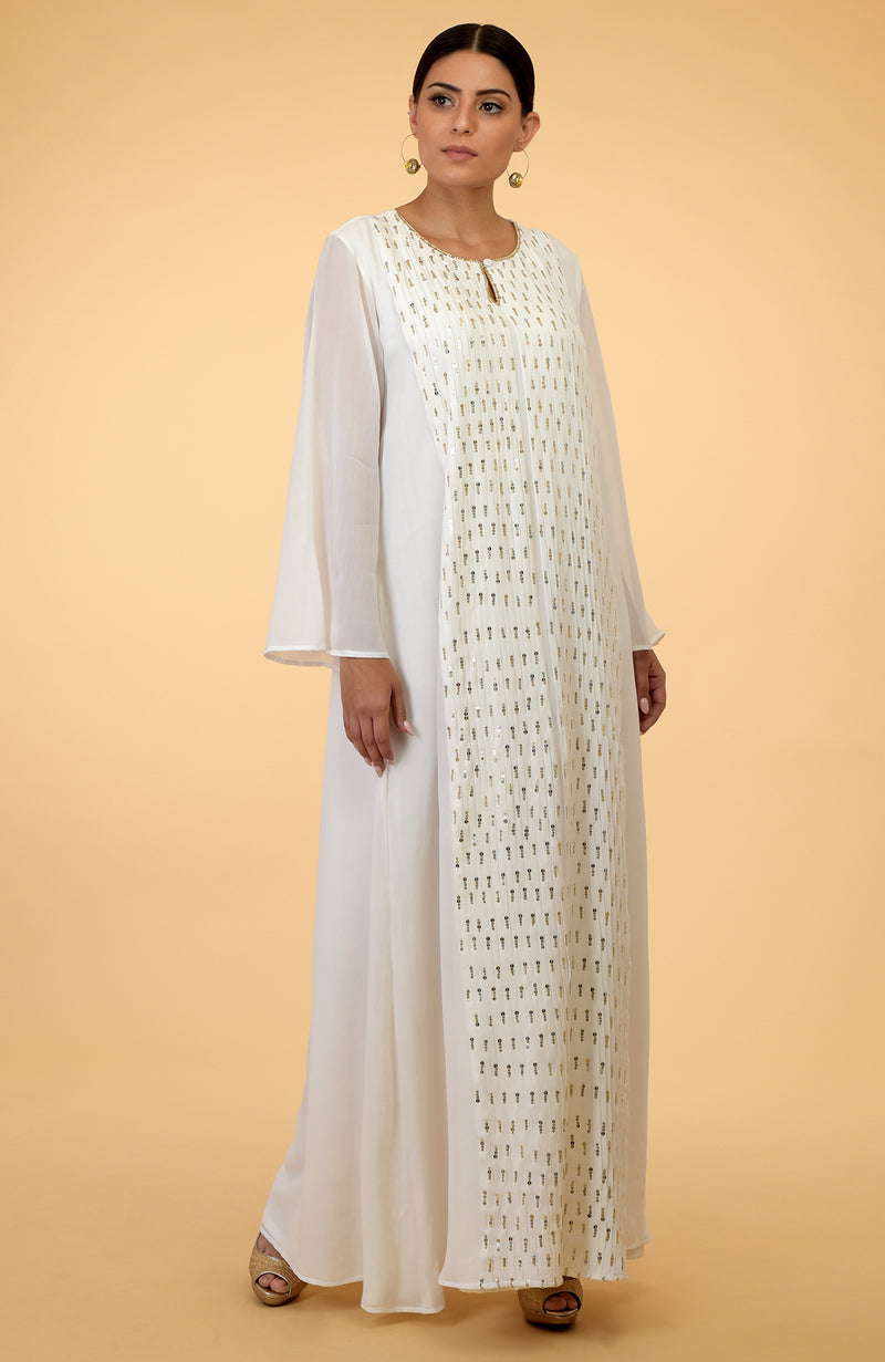 Ivory- Gold Sequin Hand Embroidered Kaftan