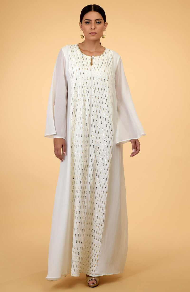 Ivory- Gold Sequin Hand Embroidered Kaftan