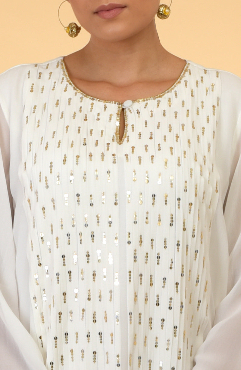 Ivory- Gold Sequin Hand Embroidered Kaftan