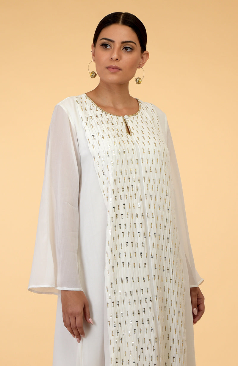 Ivory- Gold Sequin Hand Embroidered Kaftan