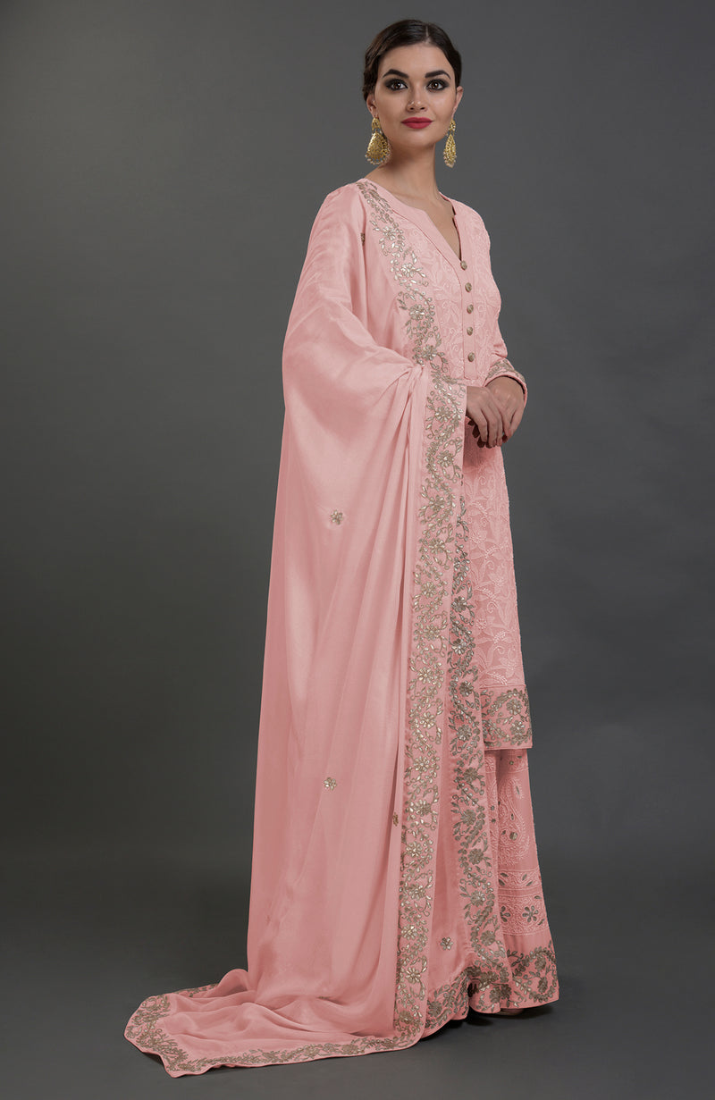 English Rose Chikankari & Gota Patti Embroidered Sharara Suit