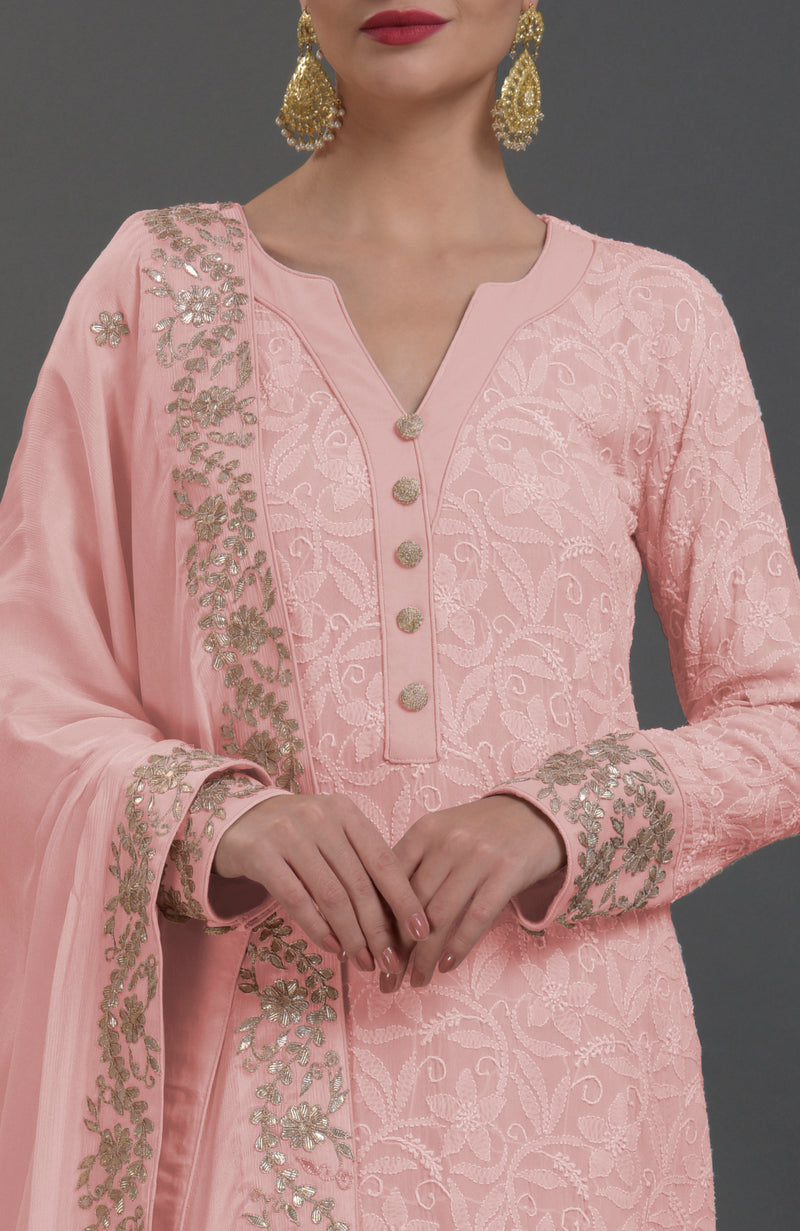 English Rose Chikankari & Gota Patti Embroidered Sharara Suit