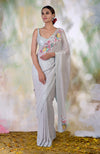 Whispering Blue Floral Sequin Hand Embroidered Saree (Pre-stitched ready to wear)