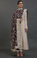 Champagne Chikankari Suit With Parsi Gara Hand Embroidered Dupatta