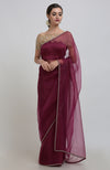 Burgundy Pearl Beads Hand Embroidered Saree & Blouse