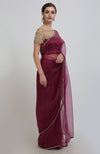 Burgundy Pearl Beads Hand Embroidered Saree & Blouse